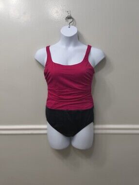 Lands' End One-piece Swimsuit Fuchsia Black Bottom Plus Size 16 Beach Pool Boho